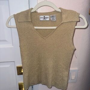 Once Again Tan Ribbed‎ Fitted Polo Tank Top Size S